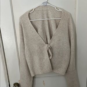 Ava & Viv Cream Ribbed Tie-Front Cardigan